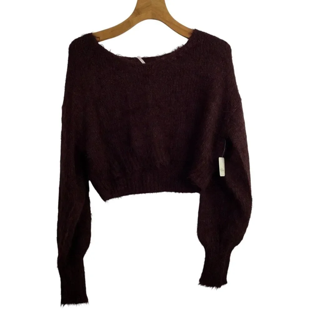 Free People Women's Pullover Crop Sweater Olivia Long Sleeve Decadent Size L NWT